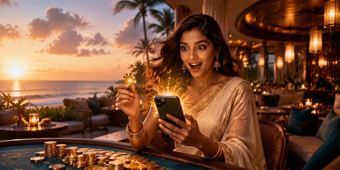 Careful player enjoying casual gambling by the Goa beach